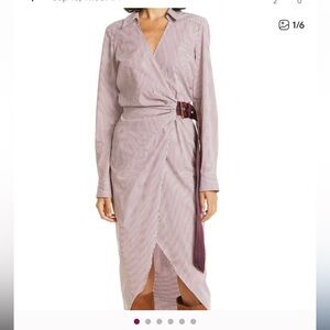 Veronica Beard Jacinda Stripe Stretch Wrap Dress in Dark Raspberry/White Size 2